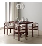 Porash Furniture Sheesham Wood 4 Seater Dining Table with 4 Cushion Chairs for Living Room Home O...