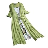UODSVP Ruffle Dress Women, Floral Wrap Dress for Women Size 14 Short Sleeve Midi Dresses Casual Women's Fashion Vest Round Neck Loose Ethnic Style Printed Two Piece Dress Petite Easter (XL, Green)