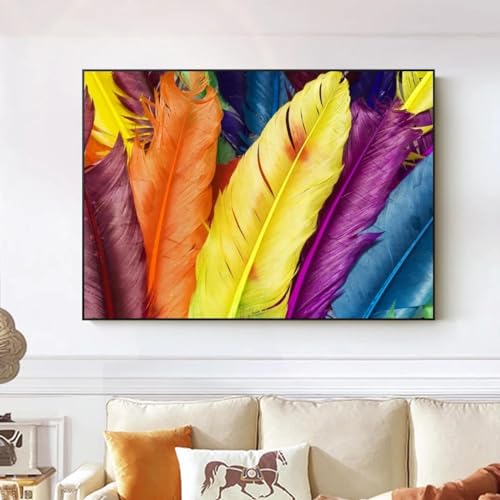 Art mural de plumes colorées grand format 80x110 cm à l'impression haute définition