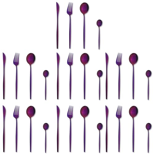 Image of aDai Raspberry Purple Silverware Set | Satin Finish 20-Piece Stainless Steel Flatware Set | Dishwasher Safe Cutlery for Home, Restaurant & Gifting