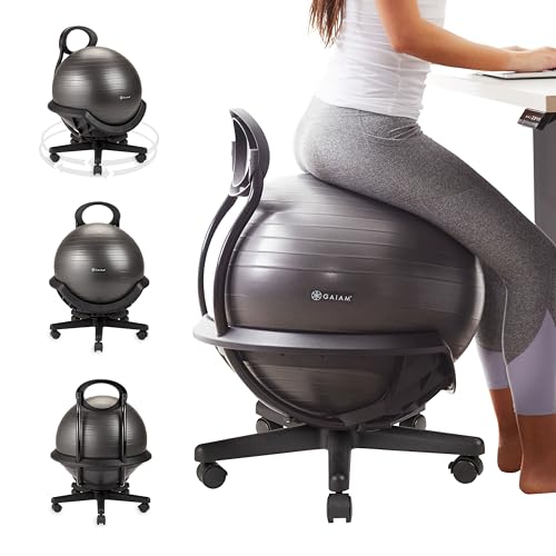 Gaiam Ultimate Balance Ball Chair (Standard or Swivel Base Option) - Premium Exercise Stability Yoga Ball Ergonomic Chair for Home and Office Desk - 52cm Anti-Burst Ball, Air Pump, Exercise Guide