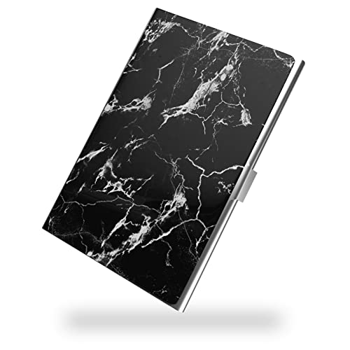 Business Card Metal Slim Organizer, Professional Stainless Steel Square Pocket Wallet for Office Workers, Compact and Portable for Pockets (Black Marble