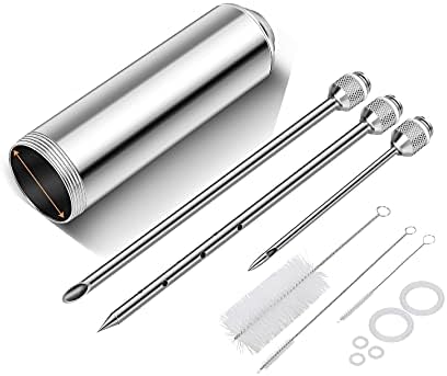 AOWOTO Meat Injector Syringe Kit 2-oz Marinade Flavor Barrel 304 Stainless Steel with 3 Professional Needles 3 Cleaning Brushes and 5 Silicone O-Rings