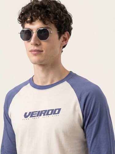 Image of Veirdo Pure Cotton Regular Fit Round Neck Front Chest Typographic Logo Printed Raglan Full Sleeve T-Shirt for Men (Colors: Green, Brown & Maroon)