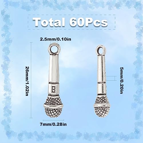 SUNNYCLUE 1 Box 60Pcs Microphone Charms Bulk Music Charm Tibetan Style Antique Silver Singer Mini Karaoke Charms Small Miniature Lifelike Alloy Charms for jewellery Making Charm DIY Necklace Supplies - Image 2