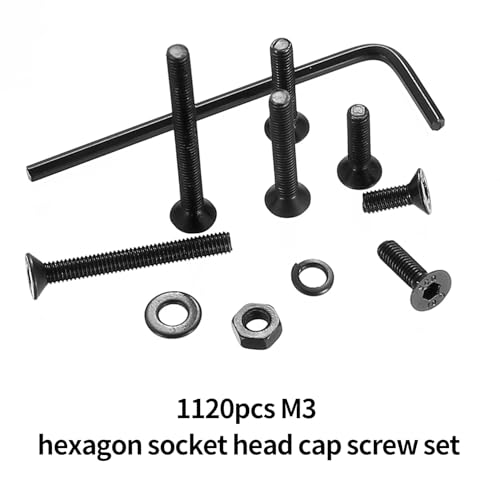 1120 STK M3 Schrauben Set, Senkkopfschrauben Muttern Set, Gewindeschrauben mit Muttern Set mit Unterlegscheiben & Federscheiben Set, Innensechskant Sechskantschrauben, Maschinenschrauben Sortiment