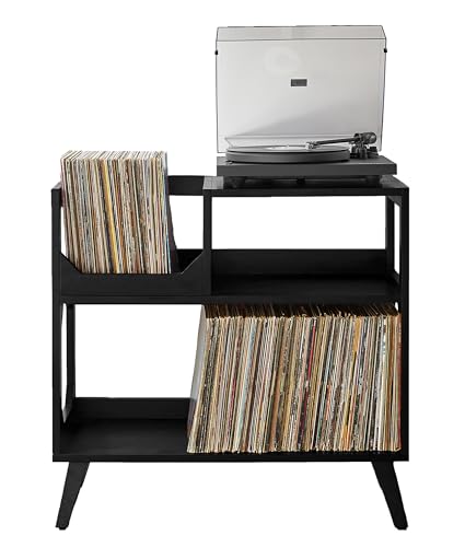 Crosley Furniture Asheville Mid-Century Modern Media Console Record Player Stand, Storage for Vinyl Records, Medium, Black