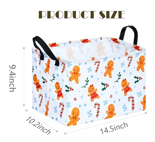 Image of MAIZMZ Christmas Basket for Kids Gingerbread Santa Claus Snowman Storage Baskets Collapsible Nursery Hamper Waterproof Clothes Toy Bin Book Shelf Gift Basket Cube Xmas Party Decor