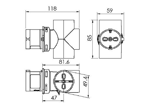Adaptateur SP CEE 2PT PR Rosi avec multi-prises 3 x 2PT et SK - 4