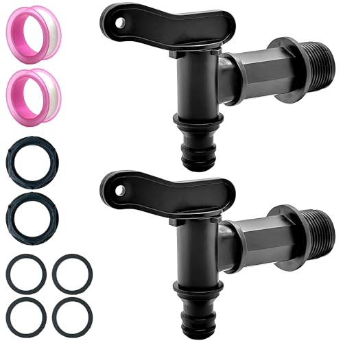 2 Pezzi Rubinetto in Plastica da 3/4, Rubinetto per Serbatoio di Plastica, 3/4 Pollici Rubinetto Serbatoio Acqua Pioggia, Rubinetto Tanica Plastica, Rubinetto Barile Pioggia, Rubinetto Plastica Neri