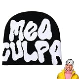 Y2K Beanie, Unisex Knitted Cool Y2K with MEA Letter Print, Double Layer Warmwomens Mens Beanie Hats Y2K Accessories Windproof Graphic Cap, 22 x 22cm