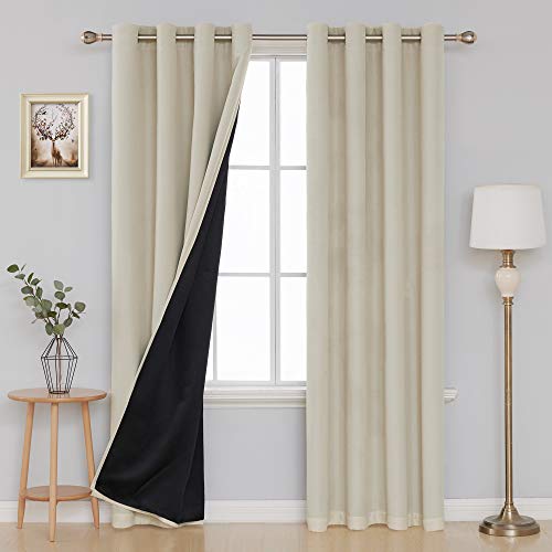 Deconovo Fuskläder mörkläggningsgardiner 100 procent öljett mörkläggningsgardiner värmeisolerade supermjuka energibesparande fönsterbehandling för vardagsrum 140 x 239 cm ljusbeige set med 2