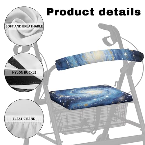 Image of Starry Sky Rollator Walker Seat and Backrest Covers for Ladies Easy to Install Walkers Seat Covers Soft Walkers Seat Covers for Seniors Women