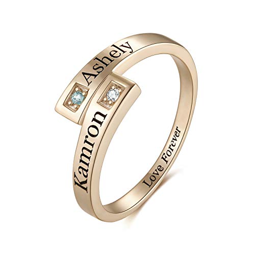 Mothers Ring with 2 Birthstones Personalized Mom Ring Custom 2 Name Promise Rings for Women Mothers Day Jewelry Gift for Mom Grandmother Mothers Day Gift2