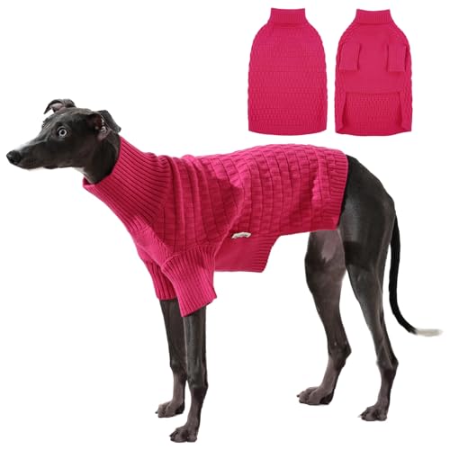 IECOii Warm Dog Sweaters for Medium Dogs Girl Boy, Winter Pet Knit Sweater Soft & Cozy, Stretchy Turtleneck Greyhound Sweaters Jumper for Fall Winter Spring, Machine Washable (Size L, Rose Pink)