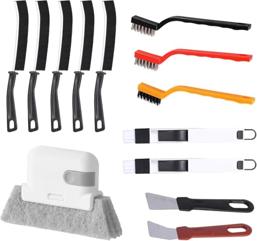 Image of Household Cleaning Tools 2 in 1 Groove Cleaning Brush Window Track Cleaning Tools Hard Bristle Crevice Cleaning Brush Wire Brushes for Cleaning Rust(13pcs)