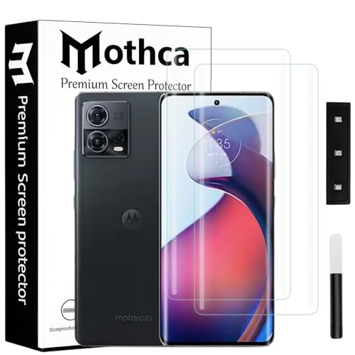 Image of Mothca Curved UV Tempered Glass Screen Protector for Motorola X40 | Transparent | Pack of 2 | Borderless Full Screen Coverage with UV Installation Kit