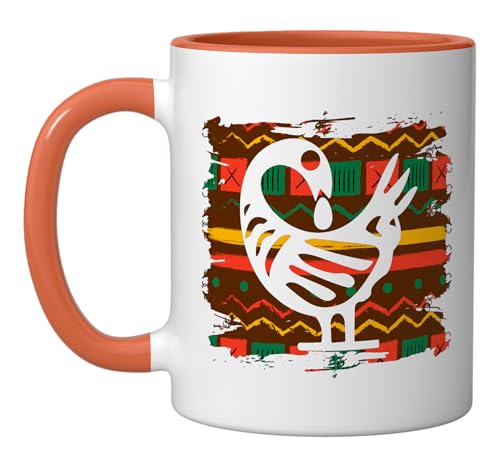African Routes Sankofa Adinkra Black History Art Ceramic Mug, Orange/White