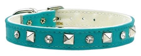 Mirage Pet Products Just The Basics Crystal and Pyramid Collars, 14-Inch, Turquoise