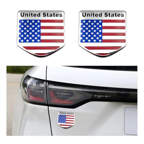 Image of povtii 2 PCS American Flag 3D Metal Decal, Aluminum Alloy USA Flag Patriotic Emblem Sticker, 3D Raised Metal Patriotic Stars Stripe Sticker for Auto Body Bumper, Car Accessories (Style D)