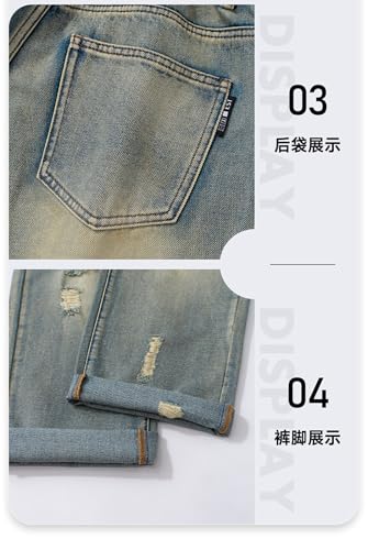 Jeans Pants Trouser Denim Spring Summer Straight Nine Point Piercing Street Handsome Casual Men2