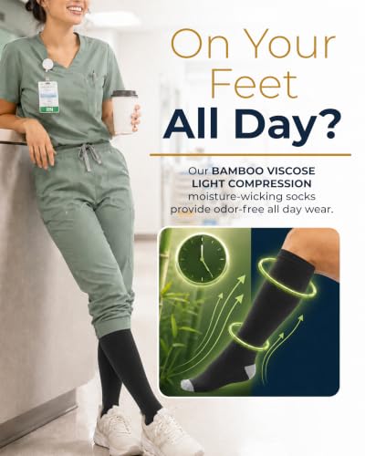Image of Pembrook Bamboo Viscose Light Compression Socks - 3 Pairs | 8-15 mmhg Compression Socks | Knee High Comfort Support Socks