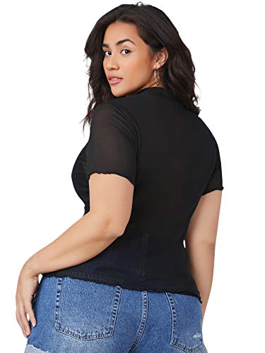 SOLY HUX Women's Plus Size Sheer Mesh Short Sleeve Tee Mock Neck See Through Top - Image 3