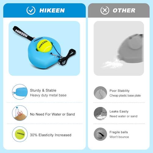 Image of Hikeen Premium Tennis Trainer Rebound with Metal Base,Portable Solo Tennis Trainer Set with 3 Highly Elastic String Balls,Tennis Practice Equipment for Adult Kids an Beginners