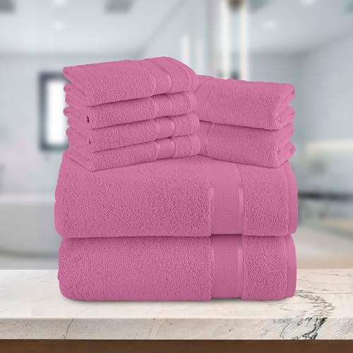 Image of Elegant Comfort Premium Cotton 8-Piece Towel Set, Includes 4 Washcloths, 2 Hand Towels and 2 Bath Towels, 100% Turkish Cotton - Highly Absorbent and Super Soft Towels for Bathroom, Light Pink