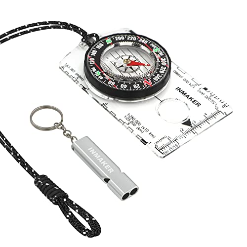 INMAKER Kompass mit Notfallpfeife, Kompass Outdoor mit Floureszierender Reflektierendes Lanyard, Kompass Kinder zum Lesen von Karten Navigation, Compass Zuverlässige Outdoor Survival Ausrüstung