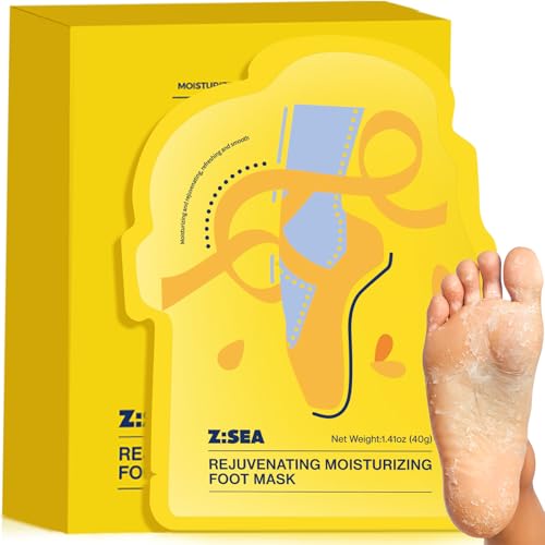 Z:SEA Foot Peeling Mask 5 Pack, Foot Mask for Dry, Cracked Feet, Exfoliator Peel Off Calluses Dead Skin, Repairs & Softens Rough Skin, Foot Spa Moisturizing Socks with Urea, Shea Butter, Jojoba oil