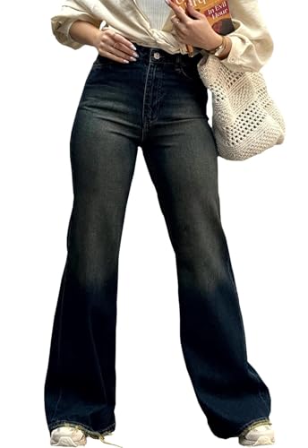 Image of Women's Flare High Waisted Bell Bottom Wide Leg Stretch Classic Denim Pants
