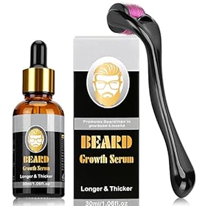 Derma Roller for Beard Growth + Beard Growth Serum – Stimulate Beard and Hair Growth – 0.5mm Derma Roller for Men Facilitate New and Old Hair Growth