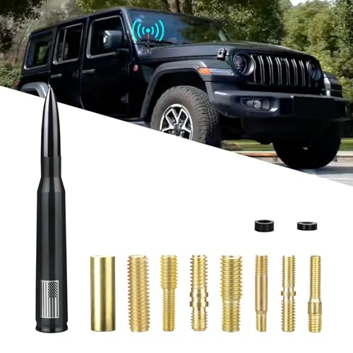 Car Truck Bullet Antenna 50 Cal Bullet Antenna Radio Accessories Universal Replacement for GMC Sierra 1500 Chevy Dodge Ram Silverado 1500 2500 3500 Ford F150 F250 F350 Car Truck Decoration (Black)