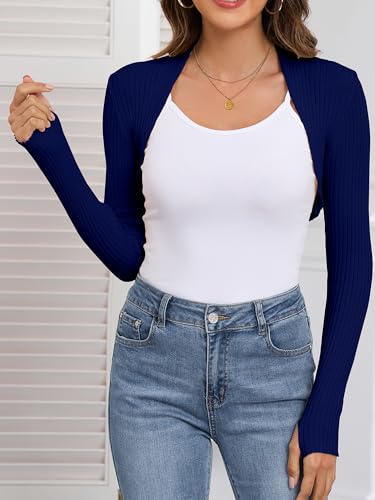 Women's Long Sleeve Shrug Sweaters Knit Bolero Shoulder Open Cropped Cardigan4