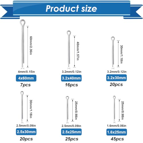 Image of 220Pcs Cotter Pin Assortment Kit - 304 Stainless Steel 13 Sizes Cotter Pins & R Clips Cotter Pin Set for Hitch Pin Lock Systems