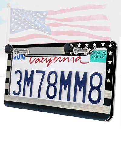 Image of American Flag License Plate Frame - 2 Pack Black Patriotic Car Tag Frames | Front Rear Patriotic USA Holder, Heavy Duty Brushed Aluminum Plastic Composite, 2 Holes, Includes Screws & Caps