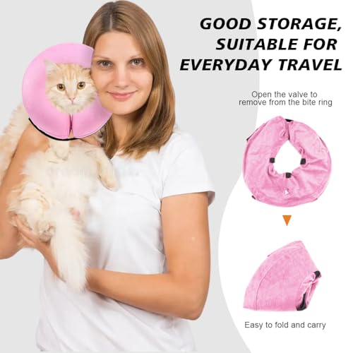 GIDWRIY Halskrause Hund Aufblasbar Rosa,Schutzkragen Hund,Hundekragen Leckschutz,Halskrause Katze,Kragen für Hund Nach Op,Weicher Halskragen Katze,Wiederherstellung Halsband Einstellbar -M