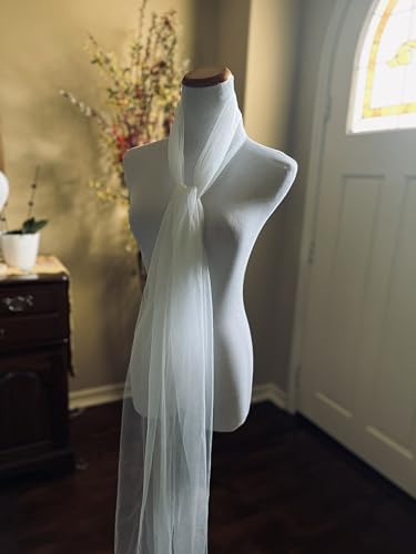 Thin Ivory Tulle Bridal Scarf, Long Silk Wedding Necktie, English Net Neckerchief, Draped Wedding Wrap, Soft Bridal Bow Cape2