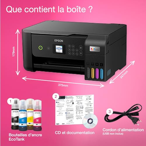 Imprimante multifonction A4 Wi-Fi EcoTank ET-2821 équipée de réservoirs d’encre, avec jusqu’à 3 ans d’encre inclus
