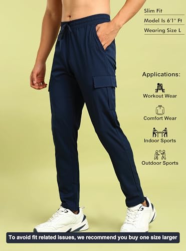 Image of TECHNOSPORT Men's Regular Fit Mid Rise Polyester Solid Cargos for Activewear, Regular Use and Quick Dry