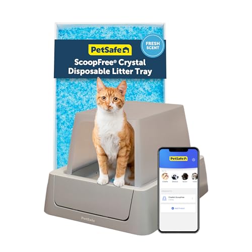 PetSafe ScoopFree Crystal Smart Self-Cleaning Automatic Litter Box - Front Entry - Covered Motion-Sensing Cat Box with Integrated Health Counter & App - Includes 1 Disposable Crystal Litter Tray