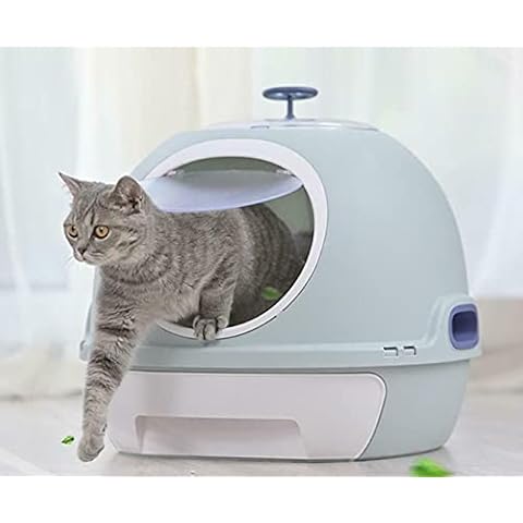 Large Hooded Cat Litter Box Tray With Lid Kitten Toilet Includes Scoop & Filter - Blue Cover