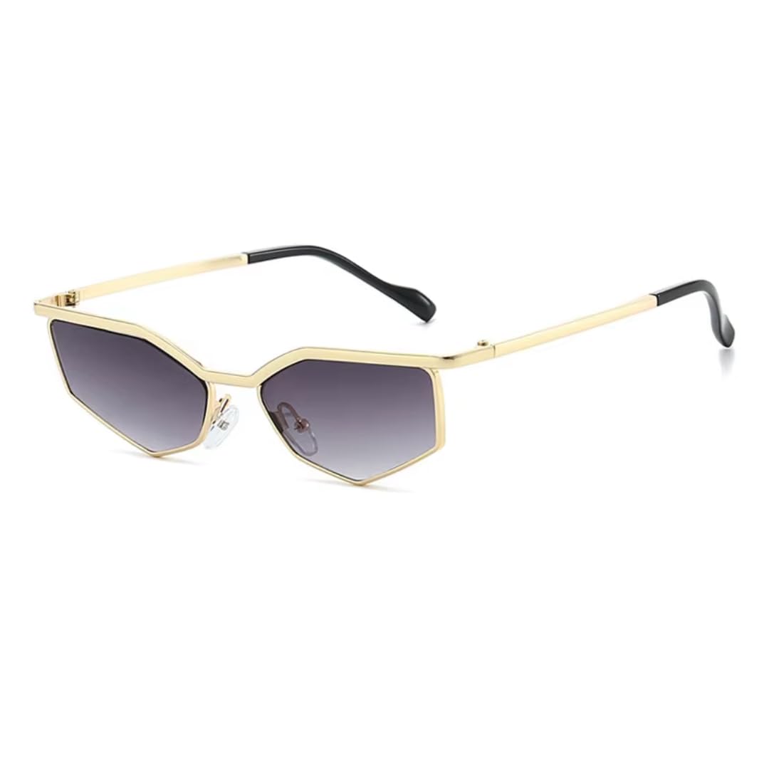 Occhiali da sole poligonali alla moda da donna, design occhio di gatto, montatura in metallo, protezione UV400, da uomo