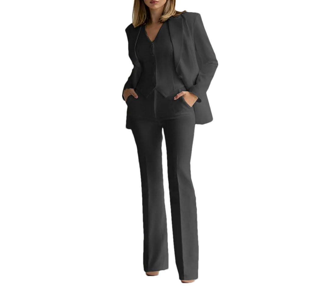Rfmfkkg Ladies Suit 3 Pieces Single Breasted Notched Lapel Elegant Suit