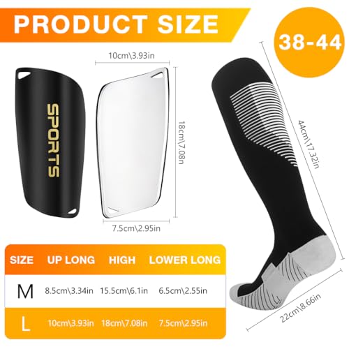 Image of Proberos Football Shin Guard & Socks Set for Youth & Adults, Light Weight & Breathable Socks, EVA Protective Cushion Shin Pads for for Football Games, Training, Basketball, Baseball, Running, Size L