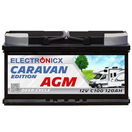 AGM Batterie 120Ah 12V Solarbatterie, Ideal für Wohnwagen, Mover, Wohnmobil & Camping - Batterie 12V 120Ah Solaranlagen, Boot & Rangierhilfe, Batterie