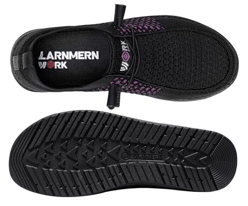 LARNMERN Steel Toe Loafers Women Slip On Work Safety Shoe, Black Purple 9 by LARNMERN - Used condition - Image 4