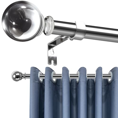 Curtain Poles for Windows, Curtain Poles for Eyelet Curtains, Extendable Single Curtain Rod with Self-locking for Living Room, Bathroom, Bedroom（70.9-102.3inch, Silver）
