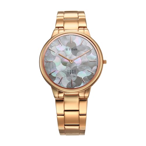 Image of Titan Edge Metal Ladies Allure Quartz Analog White Mother of Pearl Dial Rose Gold Stainless Steel Strap Watch for Women - NT2734WM02